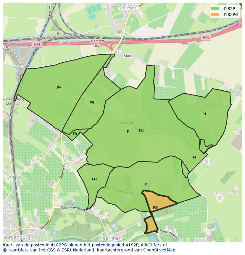 Afbeelding van het postcodegebied 4182 PG op de kaart.