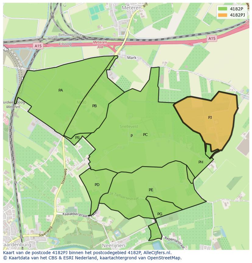 Afbeelding van het postcodegebied 4182 PJ op de kaart.