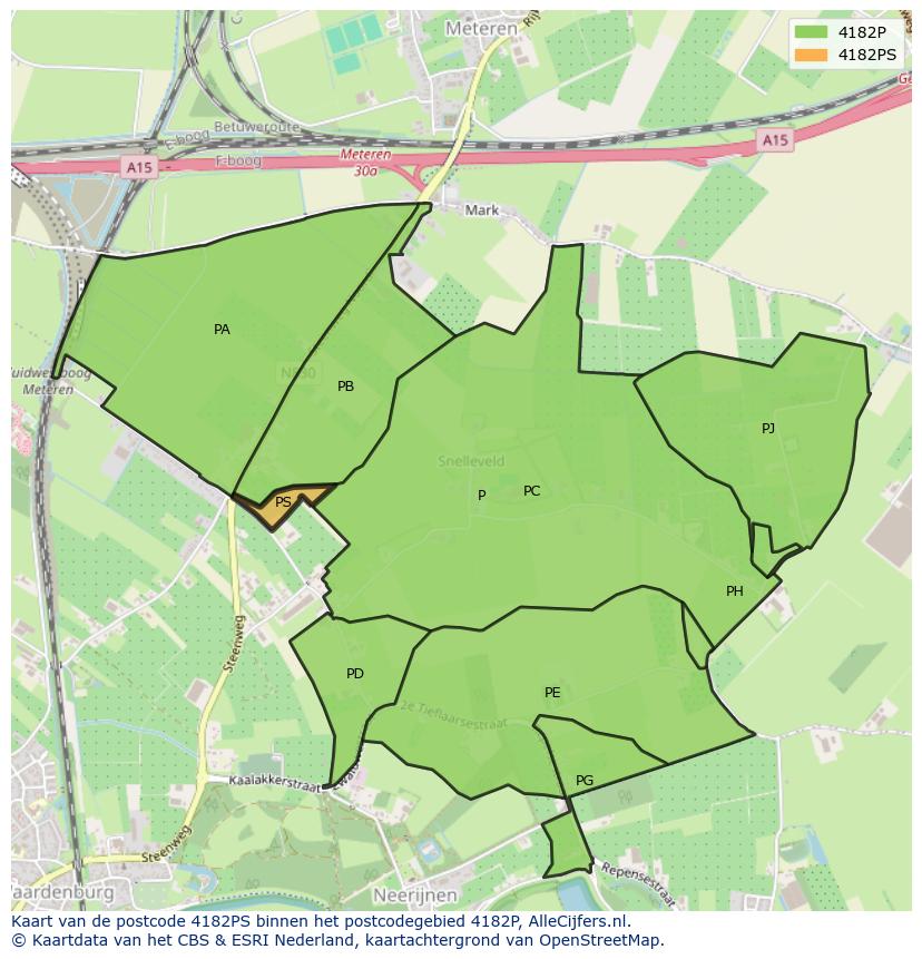 Afbeelding van het postcodegebied 4182 PS op de kaart.