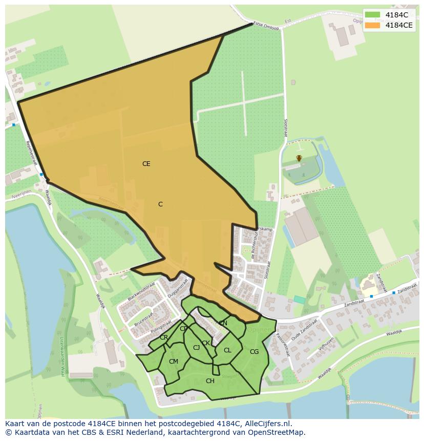 Afbeelding van het postcodegebied 4184 CE op de kaart.