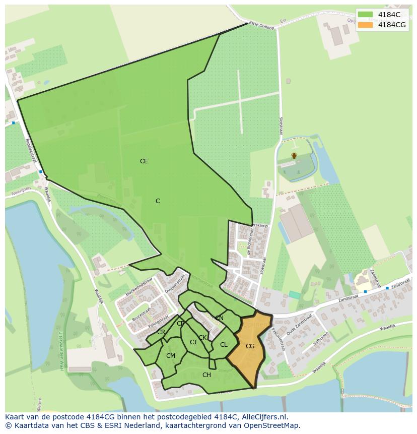 Afbeelding van het postcodegebied 4184 CG op de kaart.