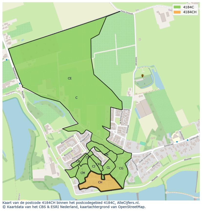 Afbeelding van het postcodegebied 4184 CH op de kaart.
