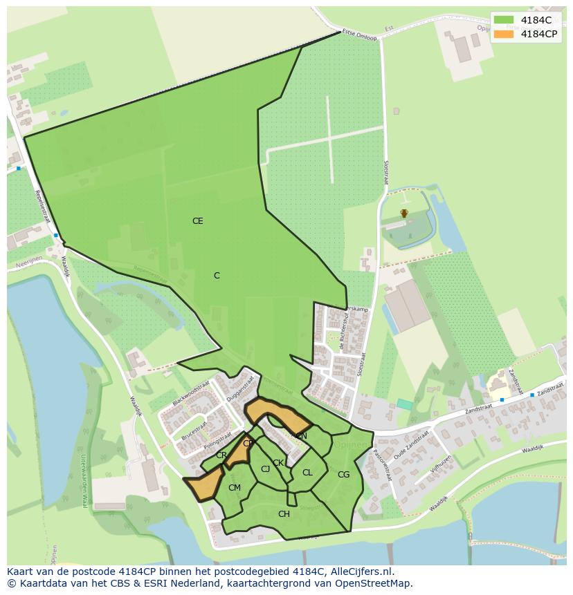 Afbeelding van het postcodegebied 4184 CP op de kaart.