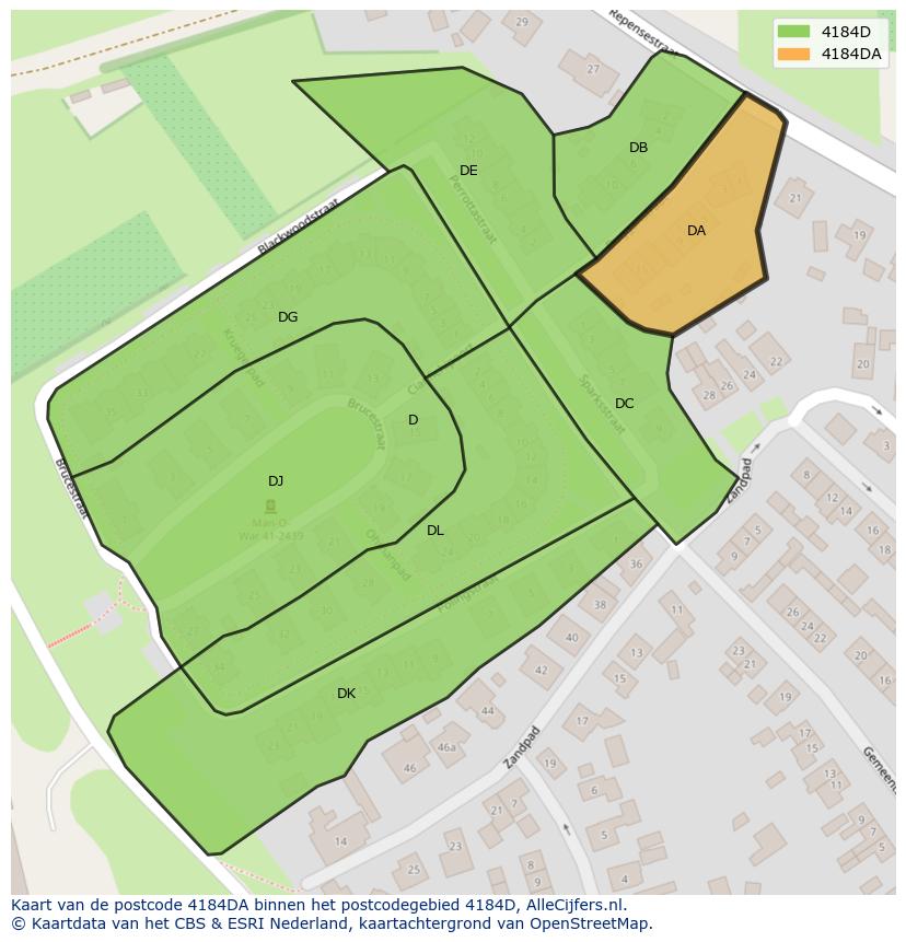 Afbeelding van het postcodegebied 4184 DA op de kaart.