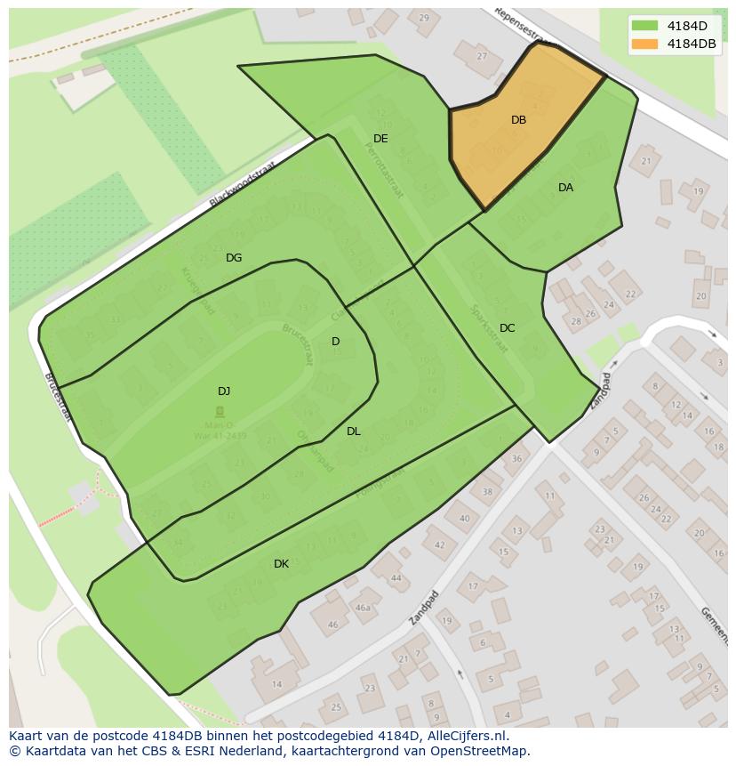 Afbeelding van het postcodegebied 4184 DB op de kaart.