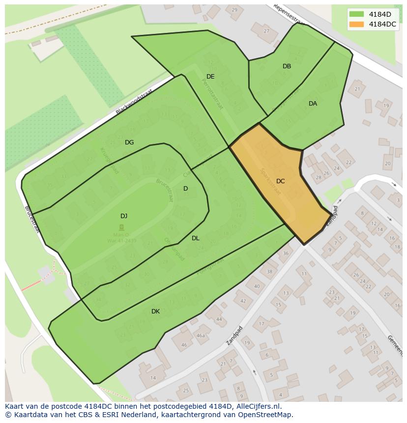 Afbeelding van het postcodegebied 4184 DC op de kaart.