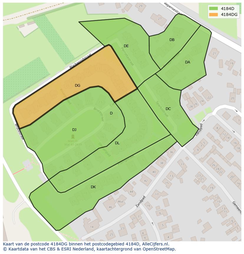 Afbeelding van het postcodegebied 4184 DG op de kaart.