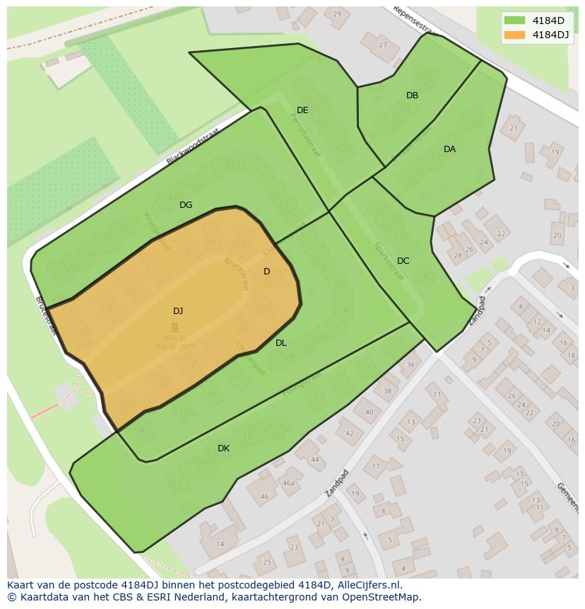 Afbeelding van het postcodegebied 4184 DJ op de kaart.