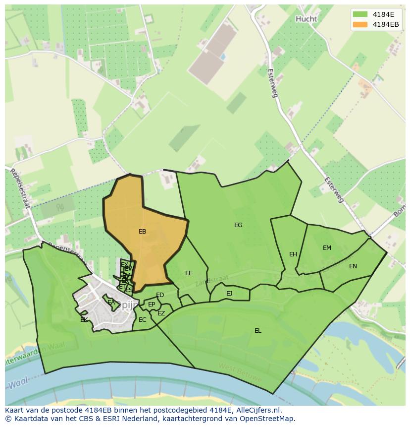Afbeelding van het postcodegebied 4184 EB op de kaart.