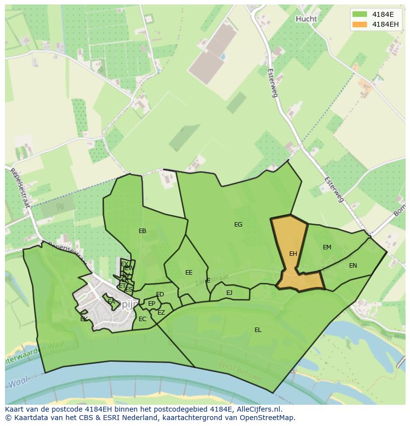 Afbeelding van het postcodegebied 4184 EH op de kaart.