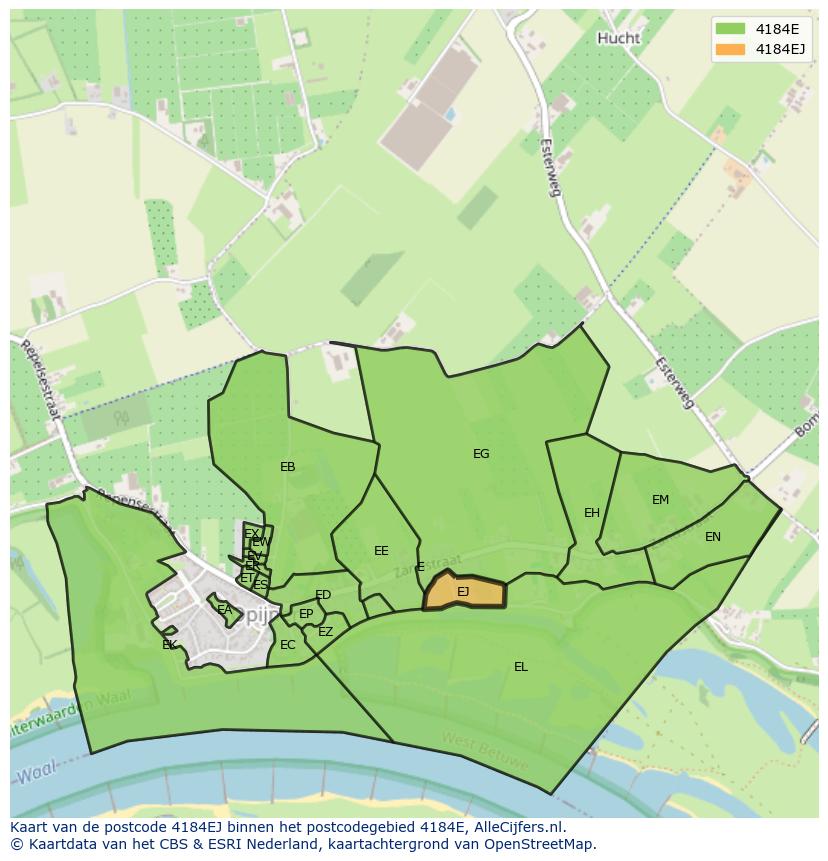 Afbeelding van het postcodegebied 4184 EJ op de kaart.