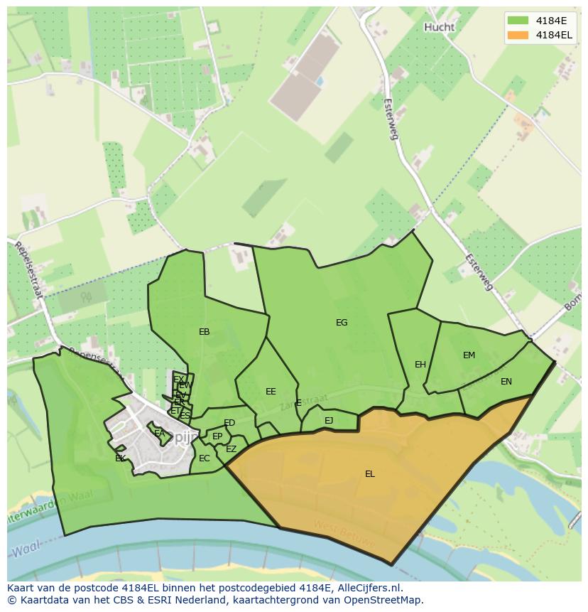 Afbeelding van het postcodegebied 4184 EL op de kaart.