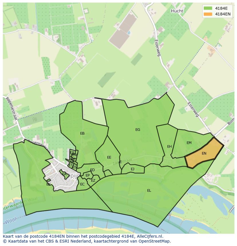 Afbeelding van het postcodegebied 4184 EN op de kaart.