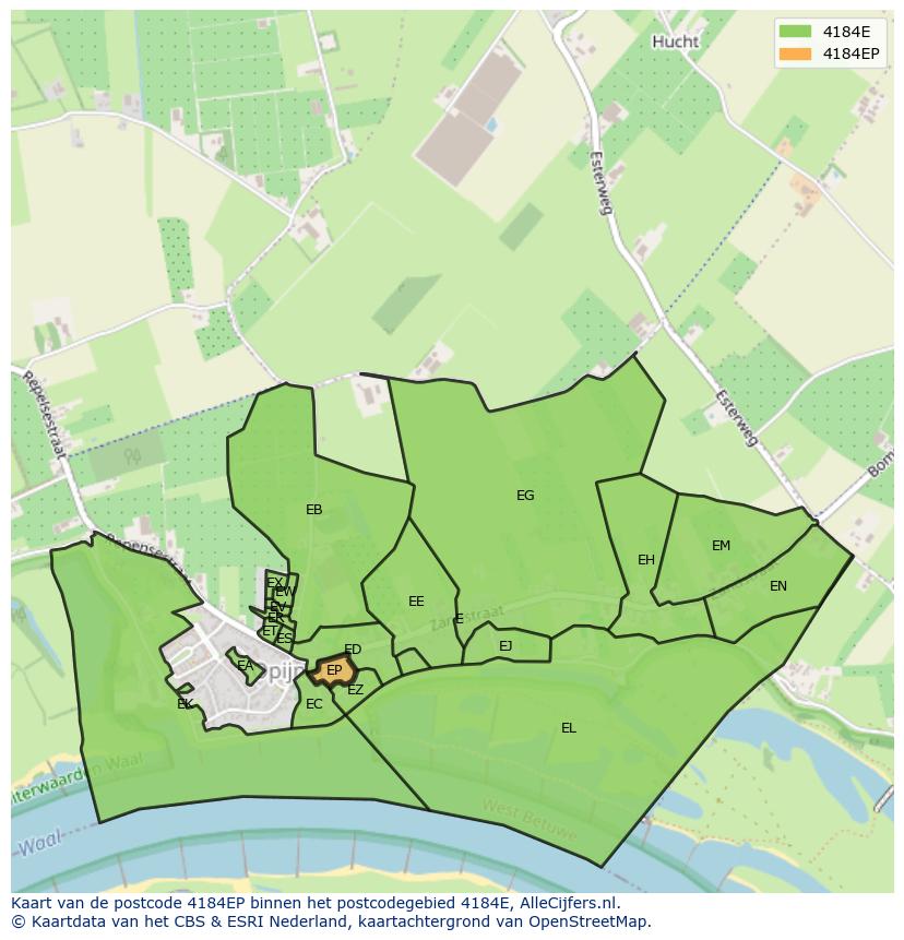 Afbeelding van het postcodegebied 4184 EP op de kaart.