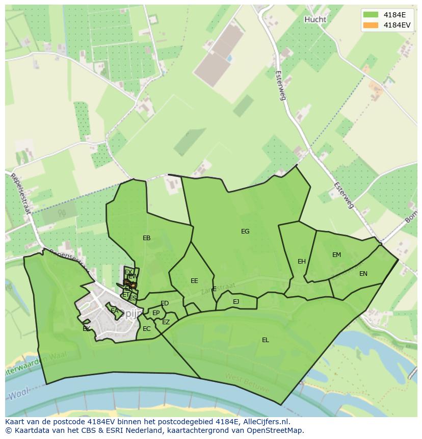Afbeelding van het postcodegebied 4184 EV op de kaart.