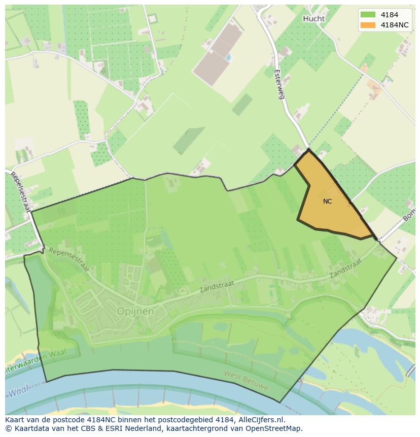 Afbeelding van het postcodegebied 4184 NC op de kaart.