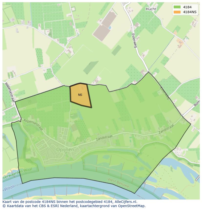 Afbeelding van het postcodegebied 4184 NS op de kaart.