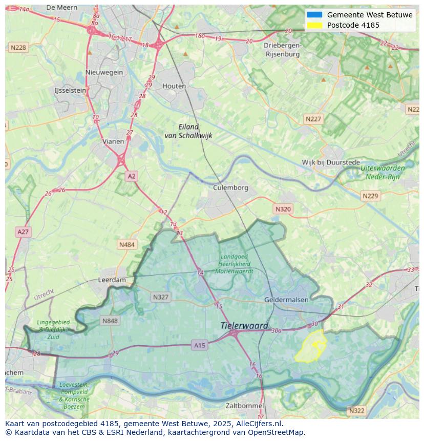 Afbeelding van het postcodegebied 4185 op de kaart.