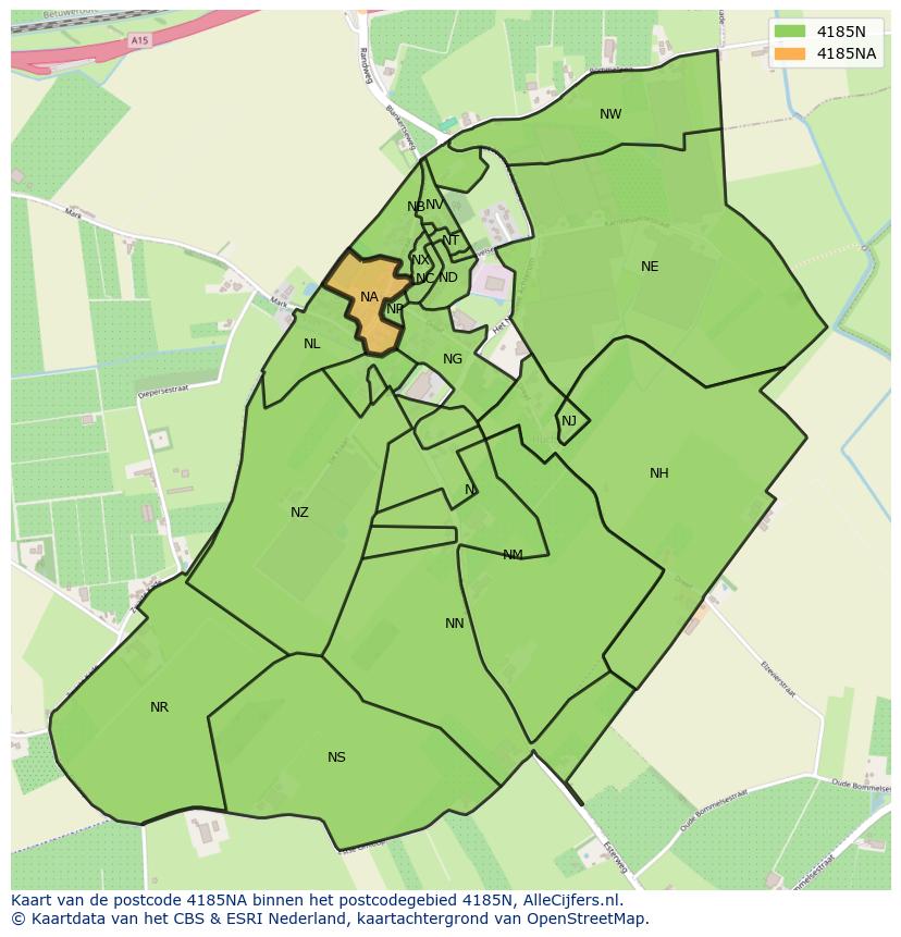 Afbeelding van het postcodegebied 4185 NA op de kaart.