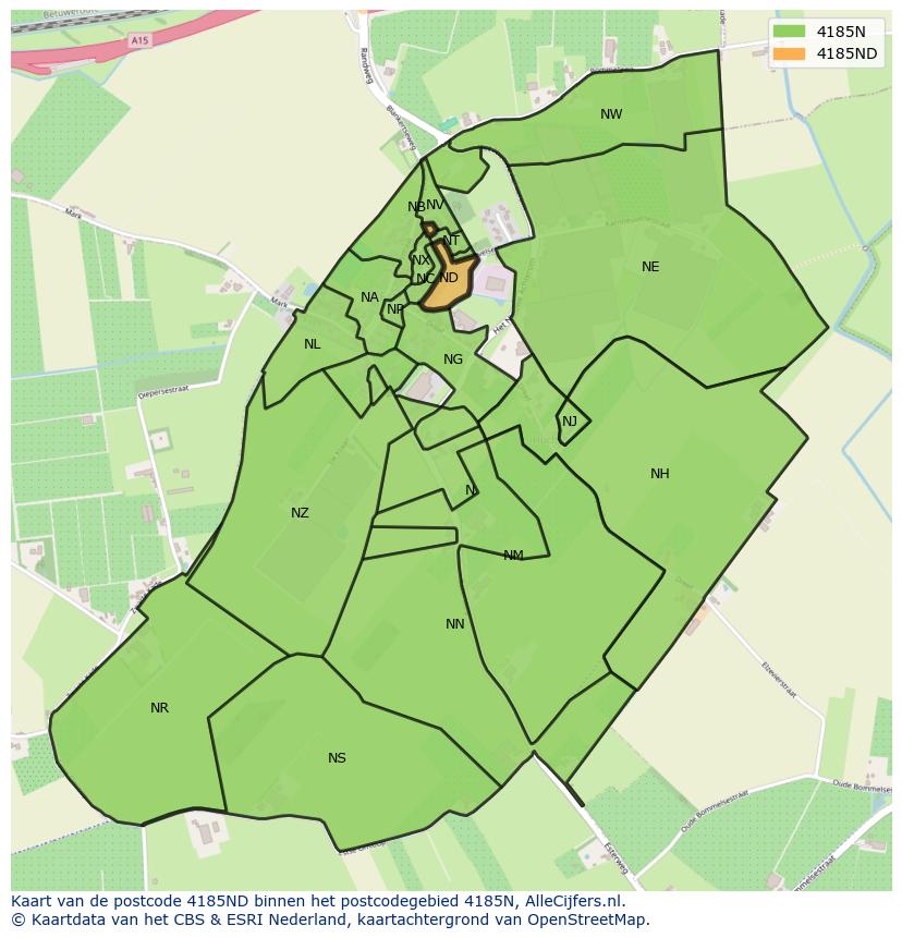 Afbeelding van het postcodegebied 4185 ND op de kaart.