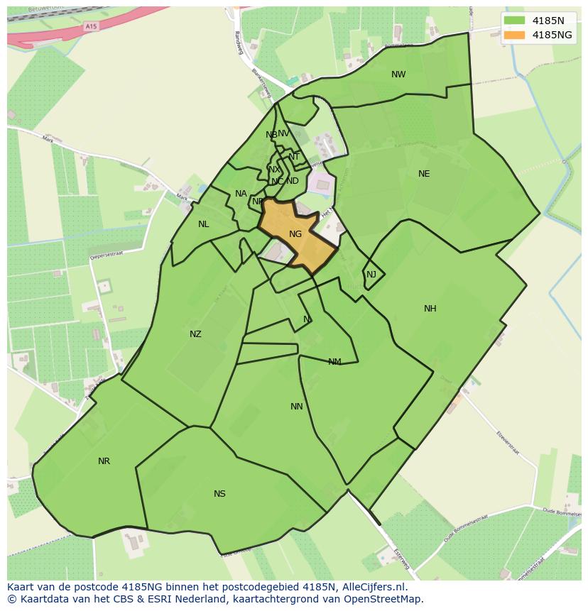 Afbeelding van het postcodegebied 4185 NG op de kaart.
