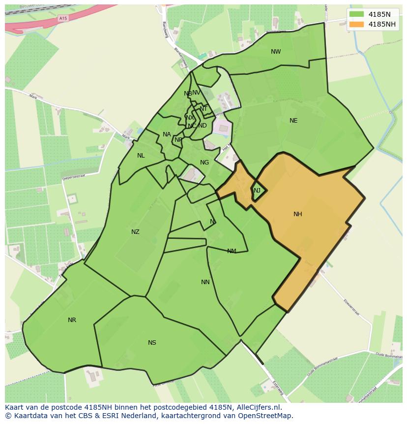 Afbeelding van het postcodegebied 4185 NH op de kaart.