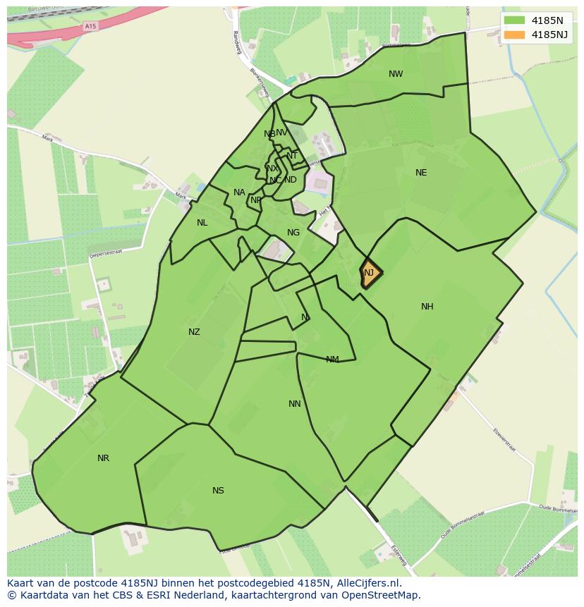 Afbeelding van het postcodegebied 4185 NJ op de kaart.