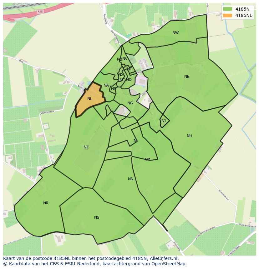 Afbeelding van het postcodegebied 4185 NL op de kaart.