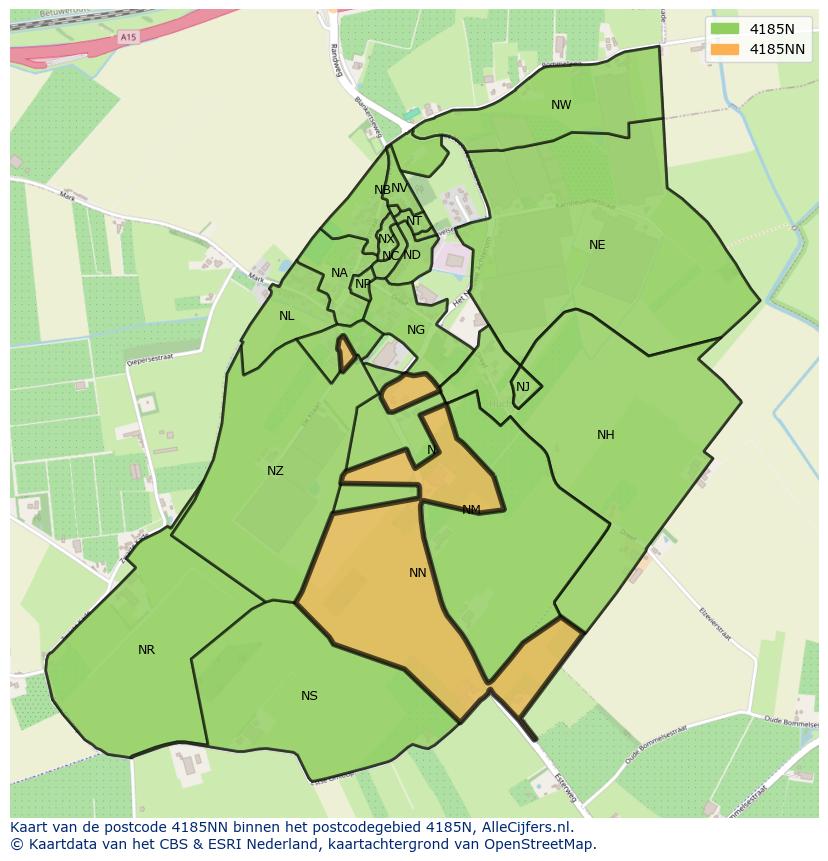 Afbeelding van het postcodegebied 4185 NN op de kaart.