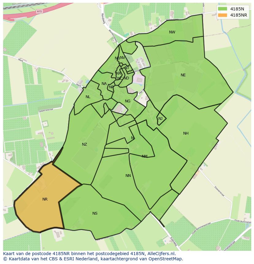 Afbeelding van het postcodegebied 4185 NR op de kaart.