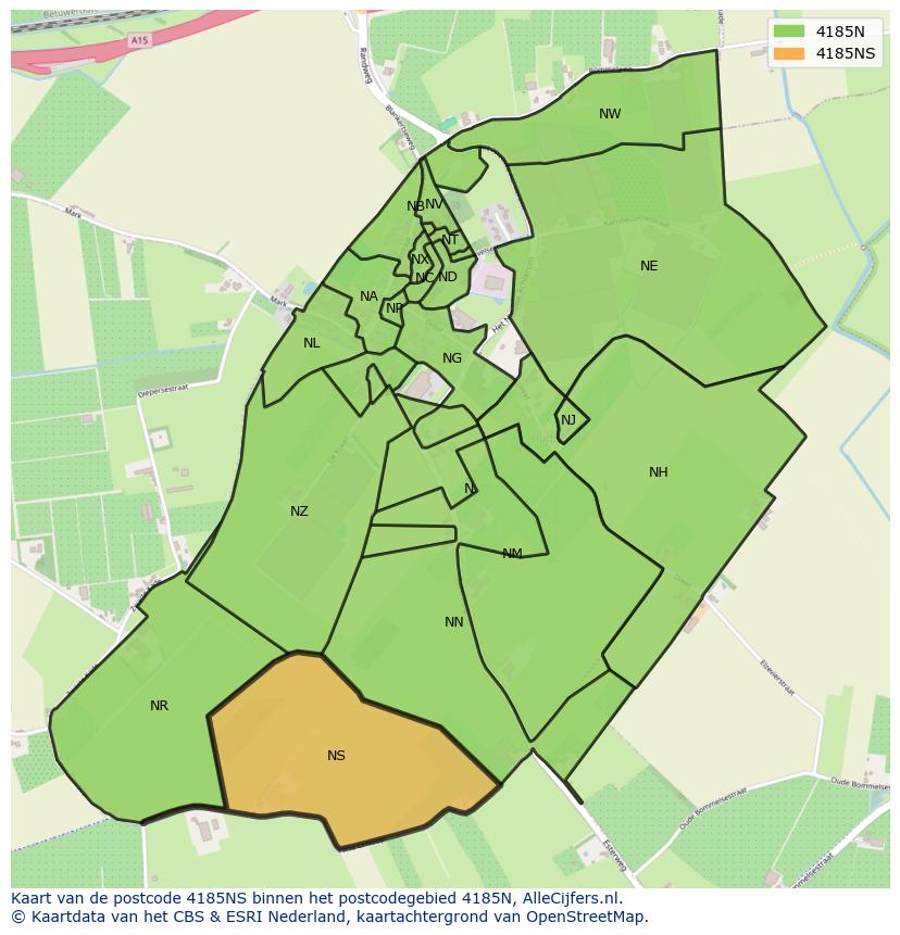 Afbeelding van het postcodegebied 4185 NS op de kaart.