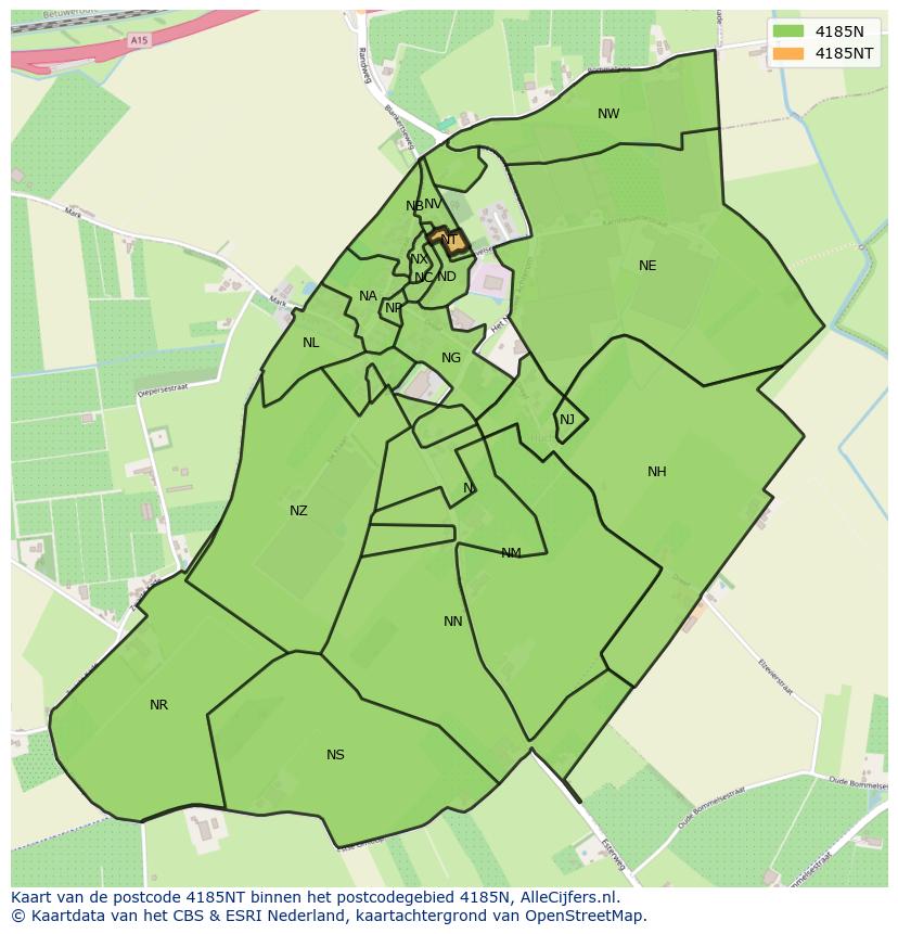 Afbeelding van het postcodegebied 4185 NT op de kaart.