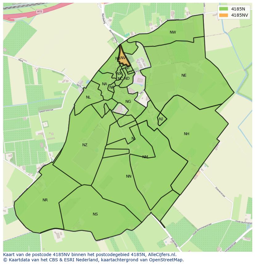 Afbeelding van het postcodegebied 4185 NV op de kaart.