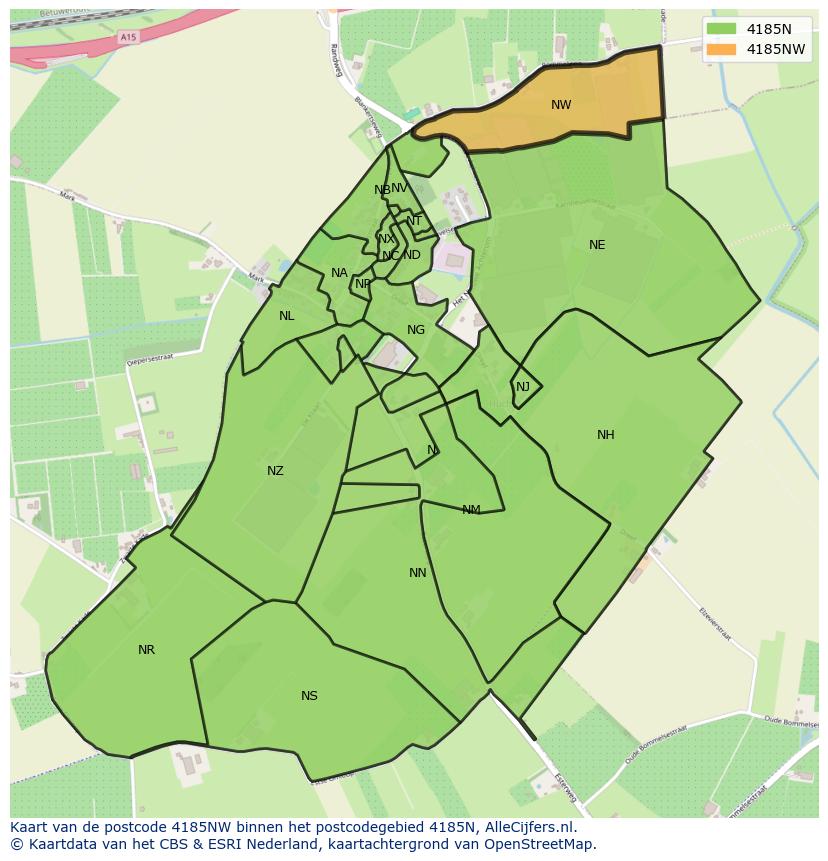 Afbeelding van het postcodegebied 4185 NW op de kaart.