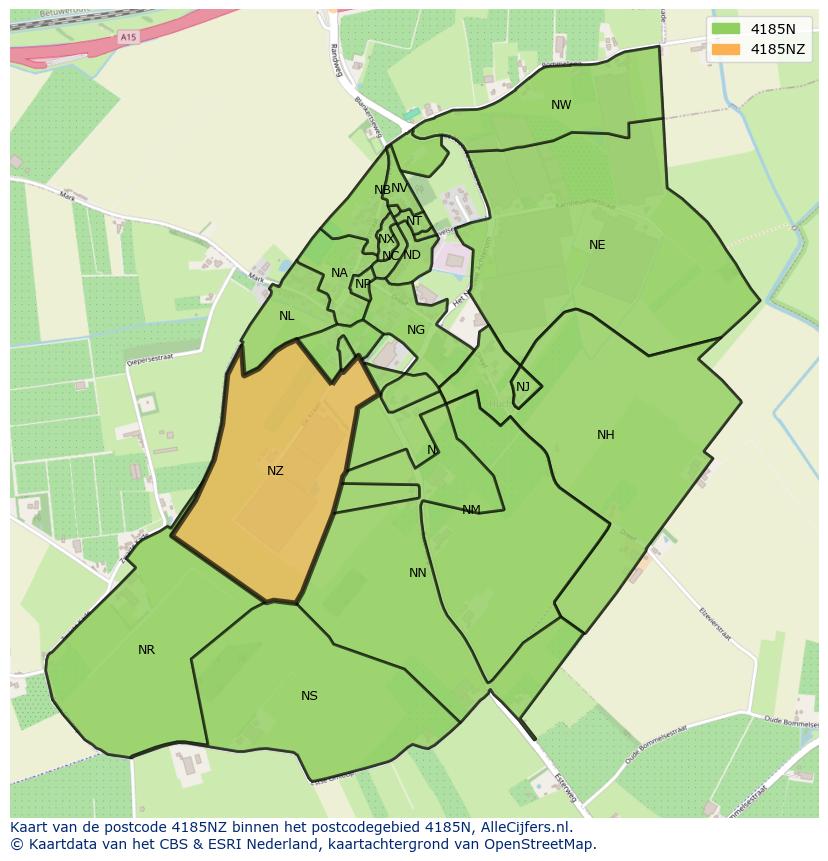 Afbeelding van het postcodegebied 4185 NZ op de kaart.