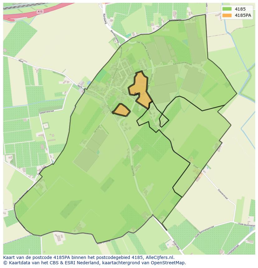 Afbeelding van het postcodegebied 4185 PA op de kaart.