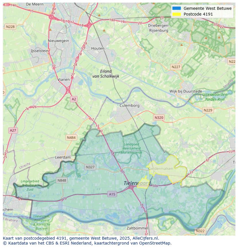 Afbeelding van het postcodegebied 4191 op de kaart.