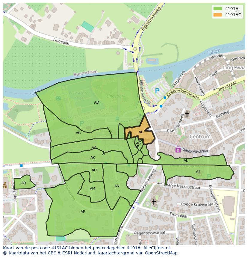Afbeelding van het postcodegebied 4191 AC op de kaart.