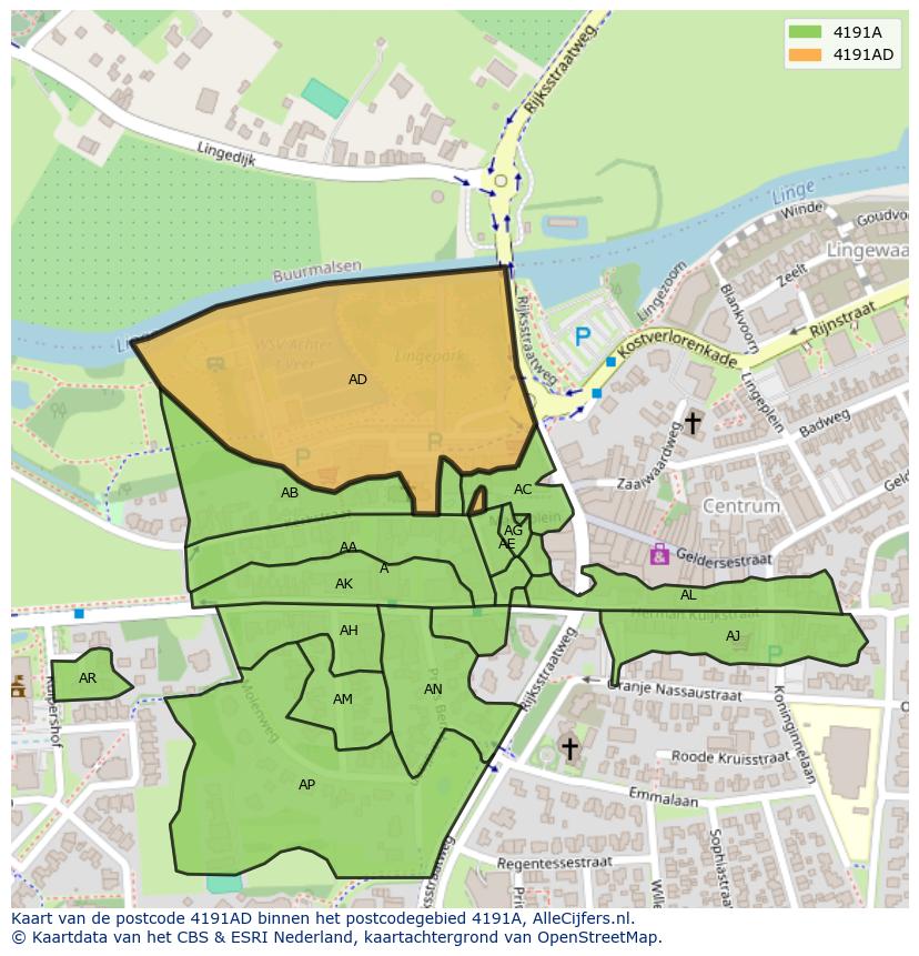 Afbeelding van het postcodegebied 4191 AD op de kaart.
