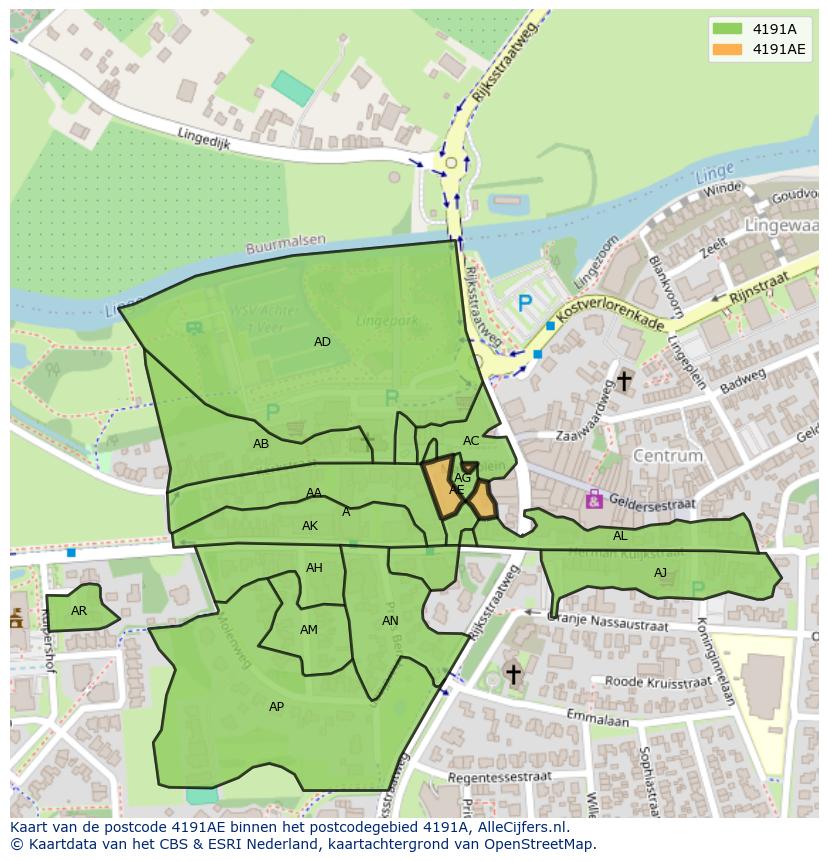 Afbeelding van het postcodegebied 4191 AE op de kaart.