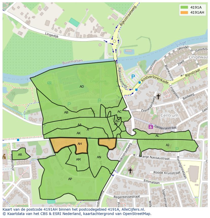Afbeelding van het postcodegebied 4191 AH op de kaart.