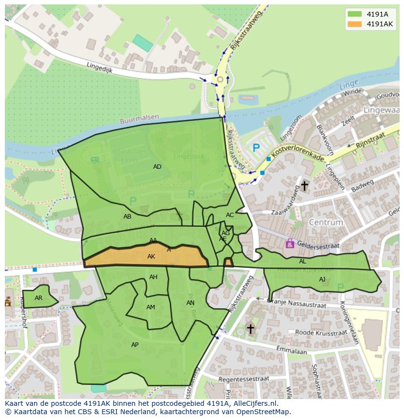 Afbeelding van het postcodegebied 4191 AK op de kaart.