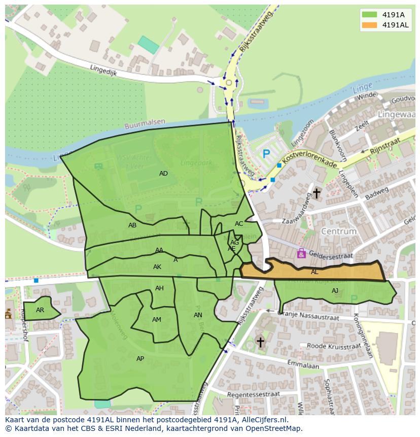 Afbeelding van het postcodegebied 4191 AL op de kaart.