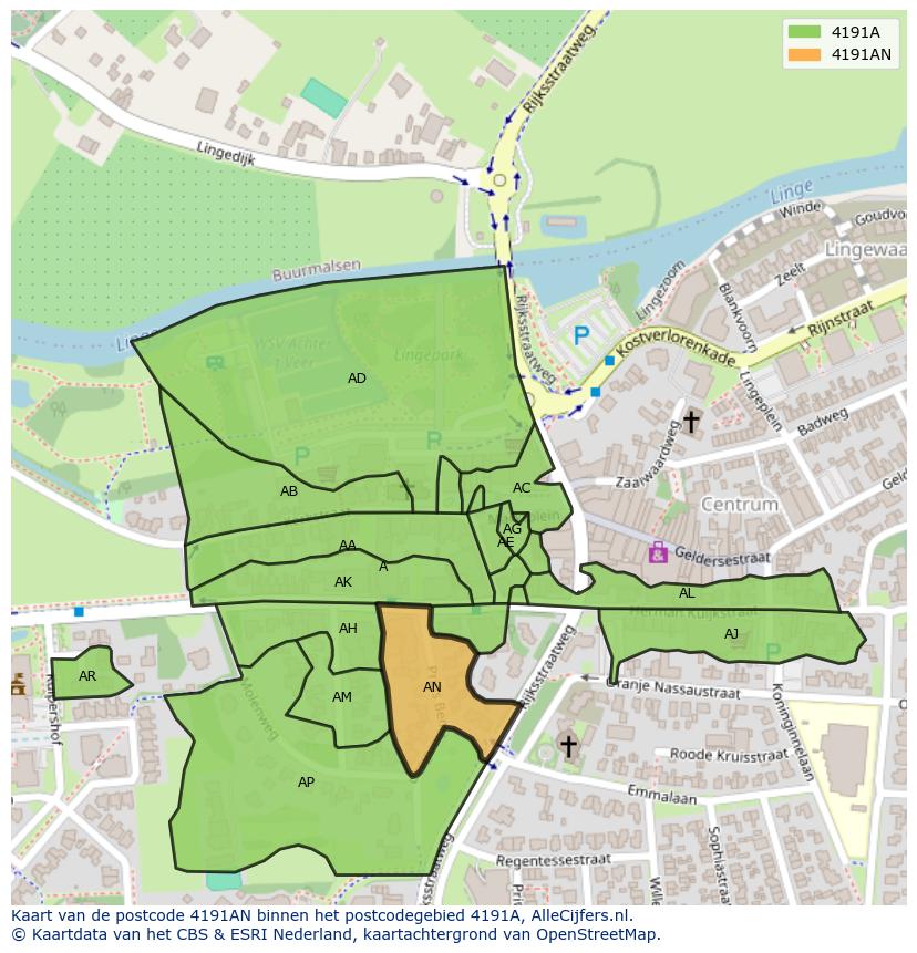Afbeelding van het postcodegebied 4191 AN op de kaart.