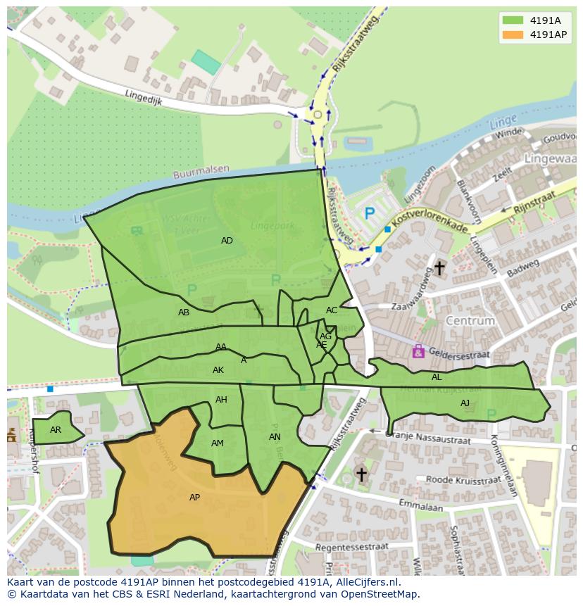 Afbeelding van het postcodegebied 4191 AP op de kaart.