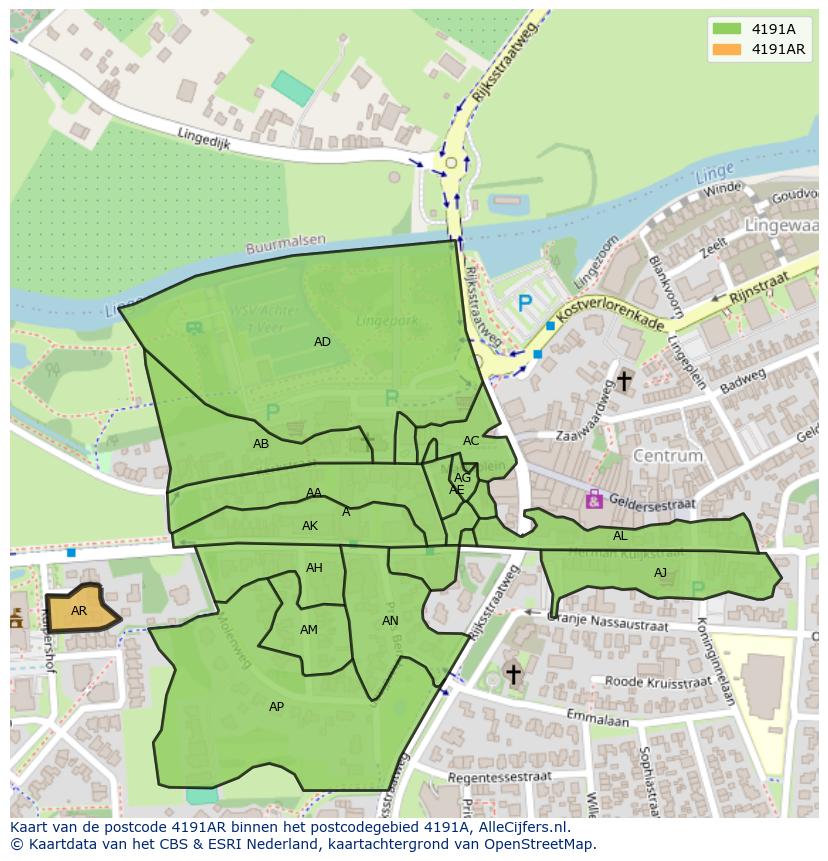 Afbeelding van het postcodegebied 4191 AR op de kaart.