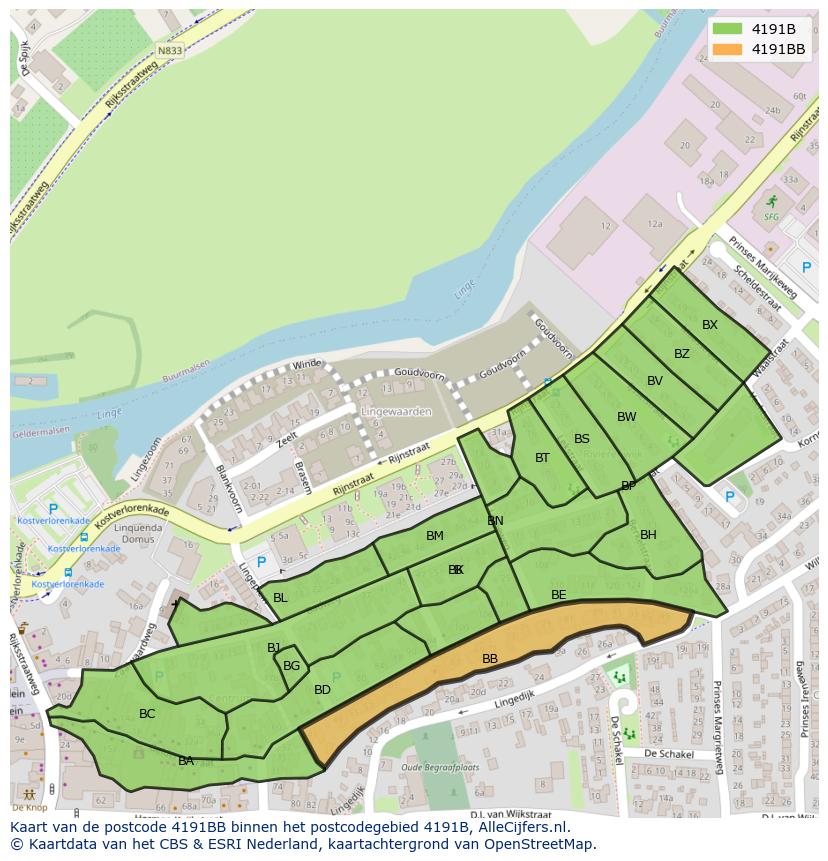 Afbeelding van het postcodegebied 4191 BB op de kaart.