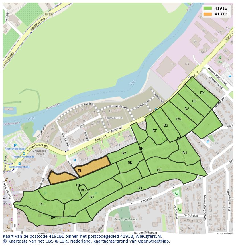 Afbeelding van het postcodegebied 4191 BL op de kaart.