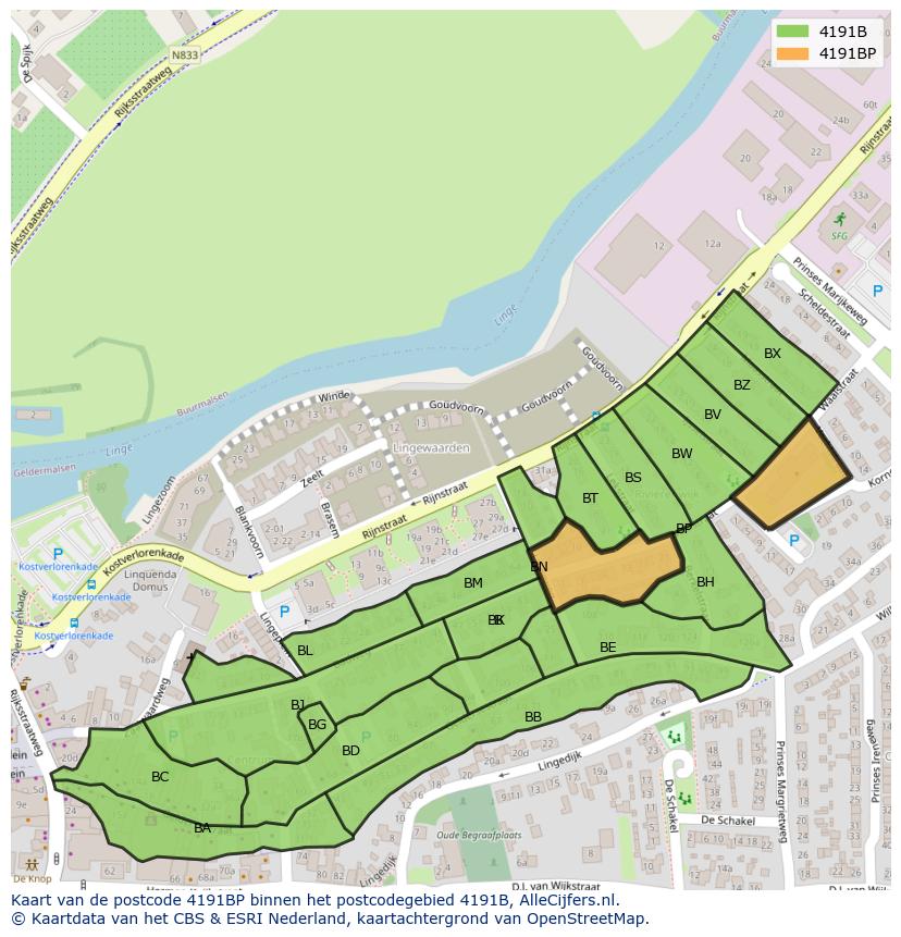 Afbeelding van het postcodegebied 4191 BP op de kaart.
