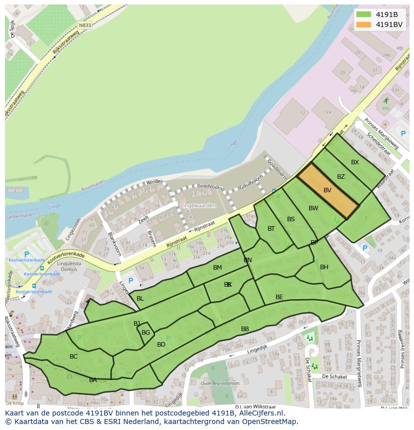 Afbeelding van het postcodegebied 4191 BV op de kaart.